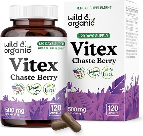 Miniatura 10 de Wild & Organic Vitex Chasteberry Suplemento para mujer – Suplementos para la menopausia para mujeres – Cápsulas de polvo de bayas Vitex – Chaste