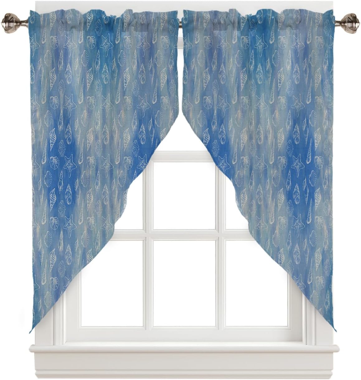 Swag Curtain,Coastal Shell Conch Starfish Kitchen Valances