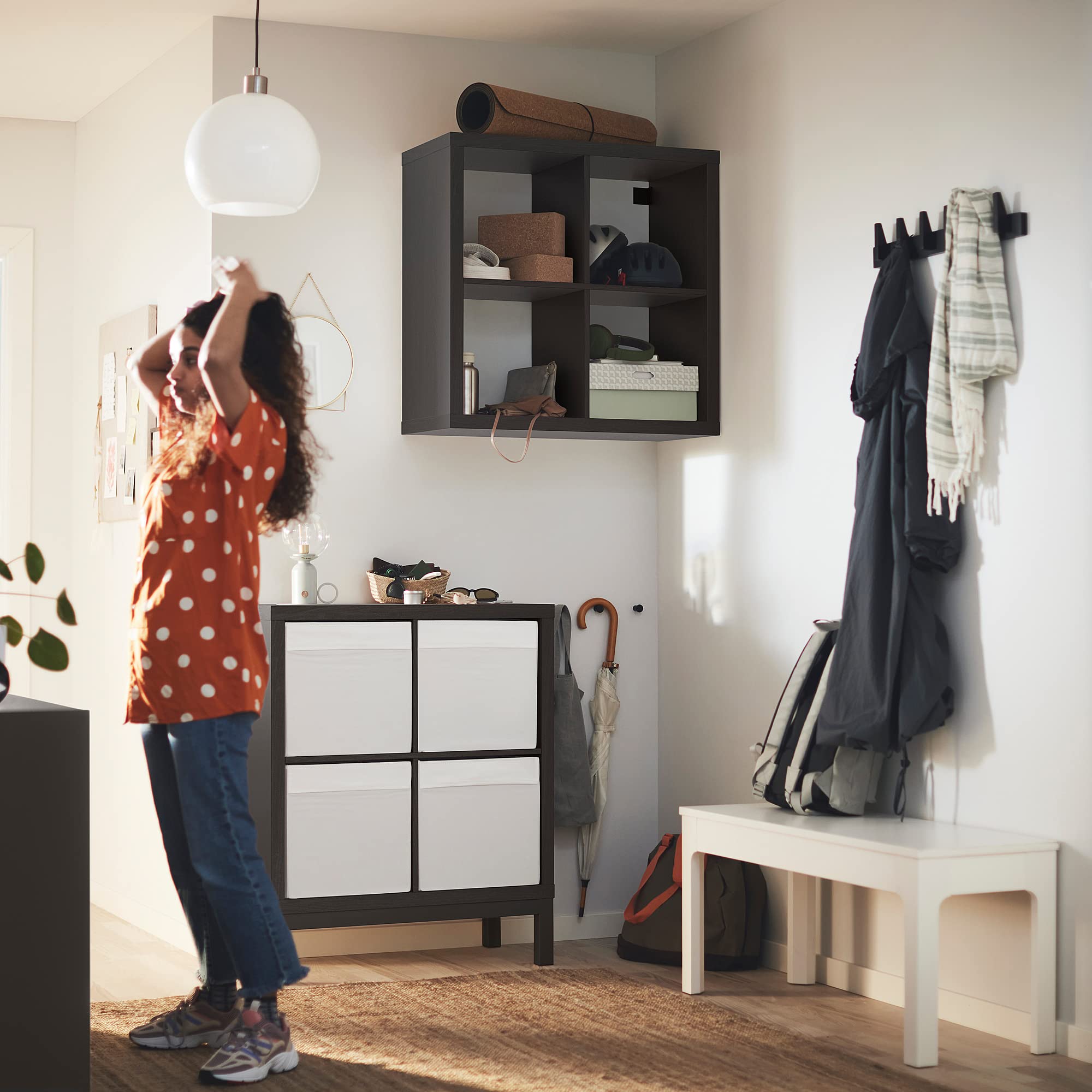 IKEA KALLAX - Estantería con bastidor, 77 x 94 cm, color negro y marrón