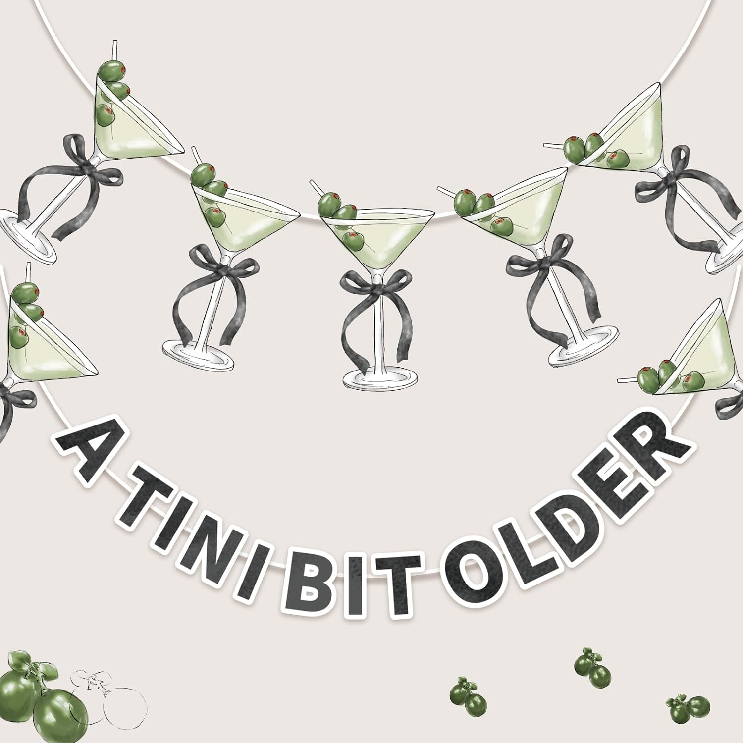 TaoBary A Tini Bit Older green and black martini birthday banner