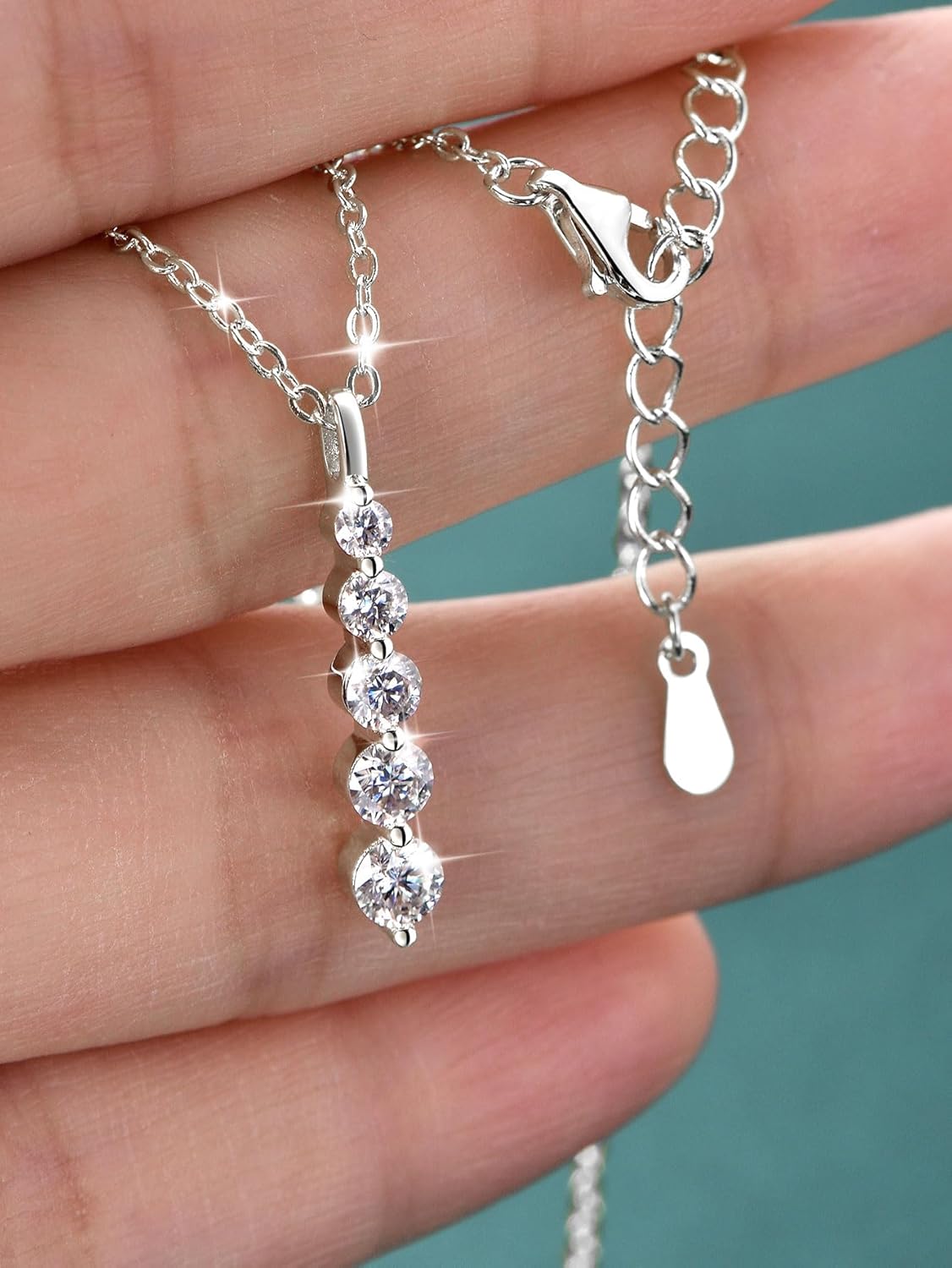 5 Stone Moissanite Pendant Necklace, 0.92cttw D Color Moissanite 14K Gold Plated 5-Stones Pendant for Women Mom Birthday Jewelry Gifts - Image 5