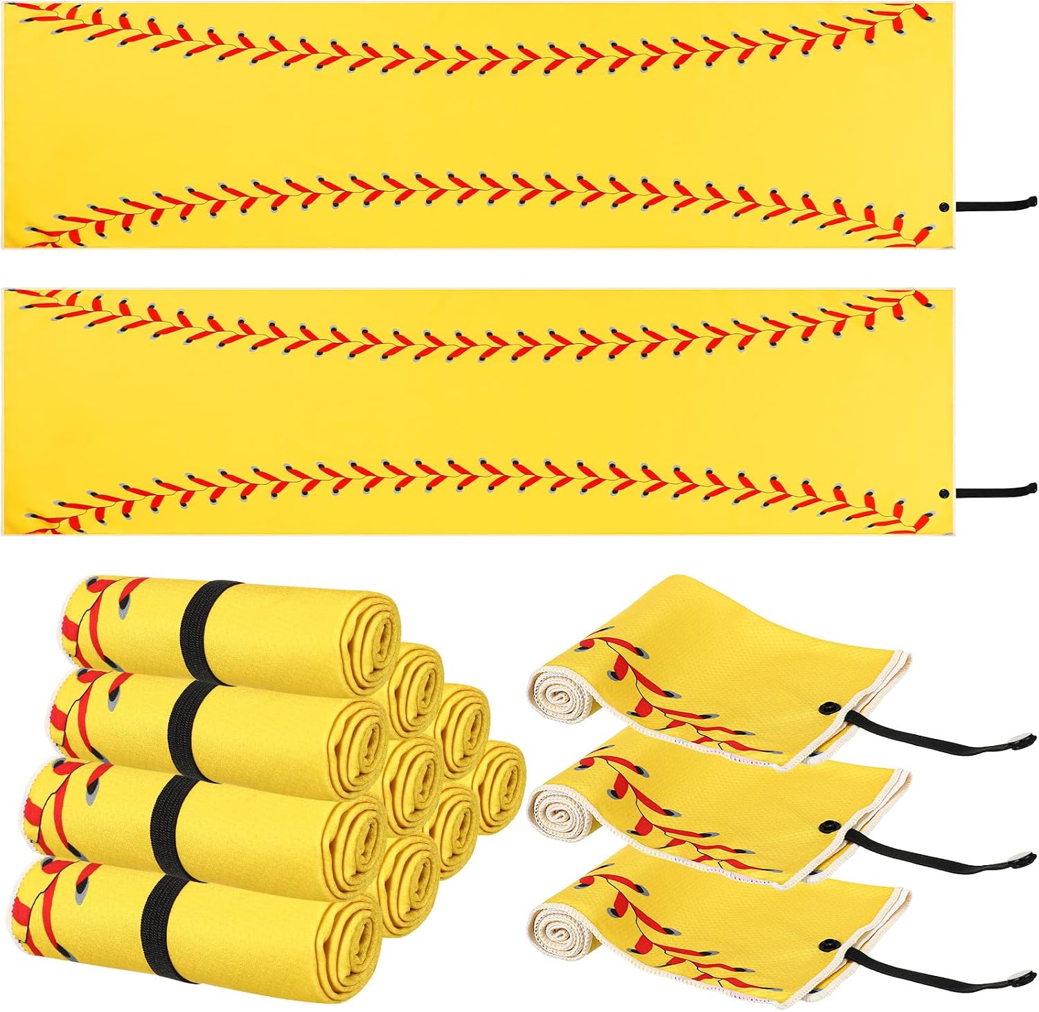 HunnmingRe 12 Pcs Mini Softball Cooling Towel with Snap Loop, 30" x 9" Cooling Towel for Neck and Face Breathable Chilly, Microfiber Sport Rags for Softball Team Gift, Cold Sweat Rag for Sport