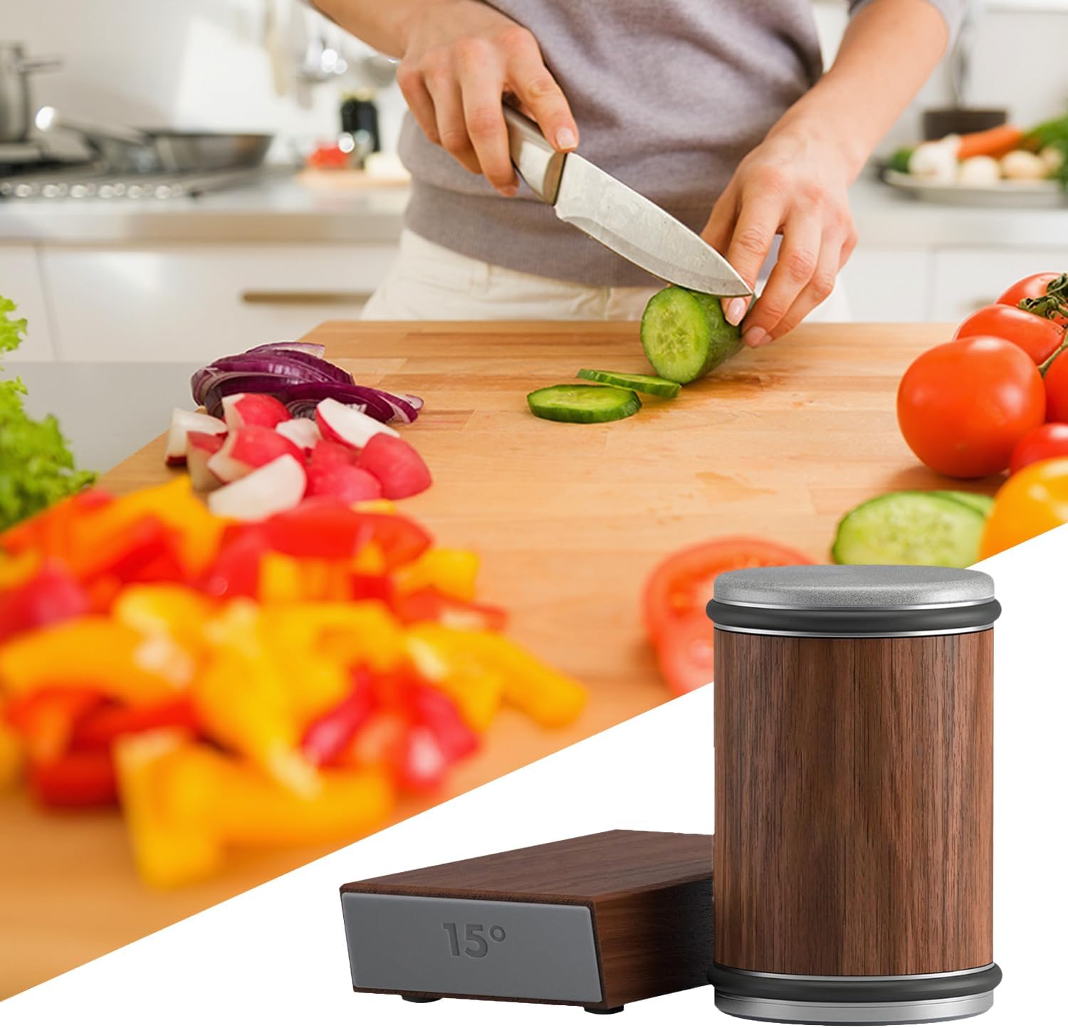 LESHP Rolling Knife Sharpener Tool, Roller Edge Countertop Knife Sharpener Kit Set Industrial Diamond Kitchen Knife Stone Set for Steel of Any Hardness and Two Grinding Angles of 15° and 20° (brown)