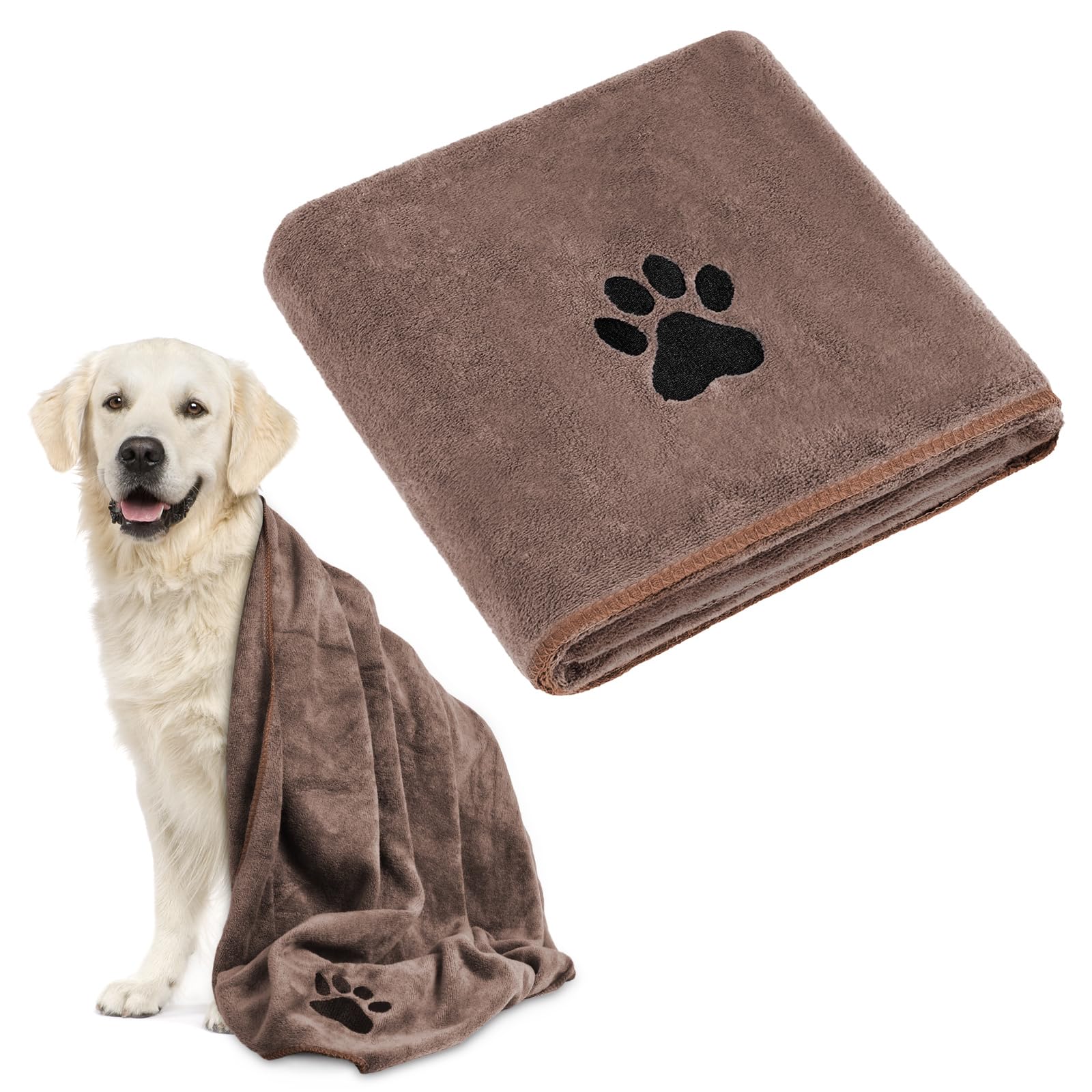 Adiwo Extra Large Microfiber Dog Towel, Soft Luxury Super Absorbent Dog Towel, Dries Pets Quickly, Machine Wash, Hand Washing and Dry, Bath Towel for All Breeds Dogs and Cats (140x70cm, Brown)