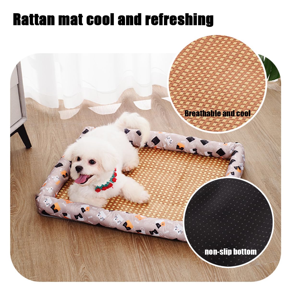 Amazon | ペットアイスパッドマット、洗える天然ラタンペット冷却