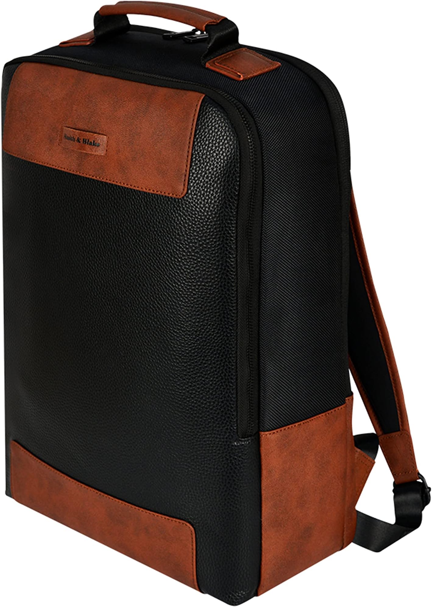 Smith & Blake Backpack for Men - Laptop Backpack - Leatherette and Nylon, Black and Brown Color - Fits 14/15.6 Inch Laptop/Macbook - Water Resistant - Padded Shoulder Straps - Borneo