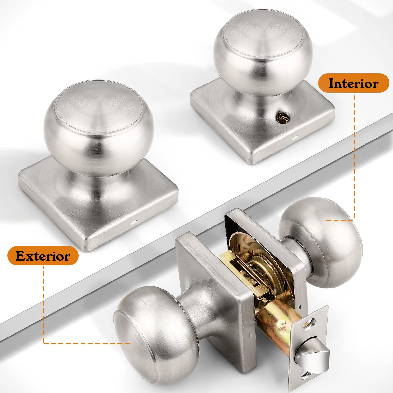 Brushed Nickel Passage Door Knobs - 6 Pack -3