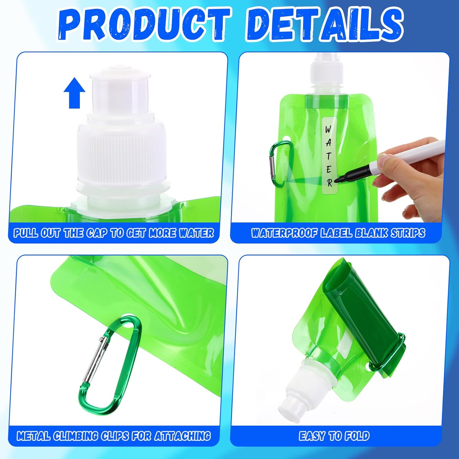 Teenyyou 48 Collapsible Water Bottles Bulk 16 oz with Carabiner Clip Cooling Towels 40'' x 12'' Reusable Leak Proof Water Bottles Mixed Color Ice Towel for Sports Biking Hiking Outdoor (6 Colors)