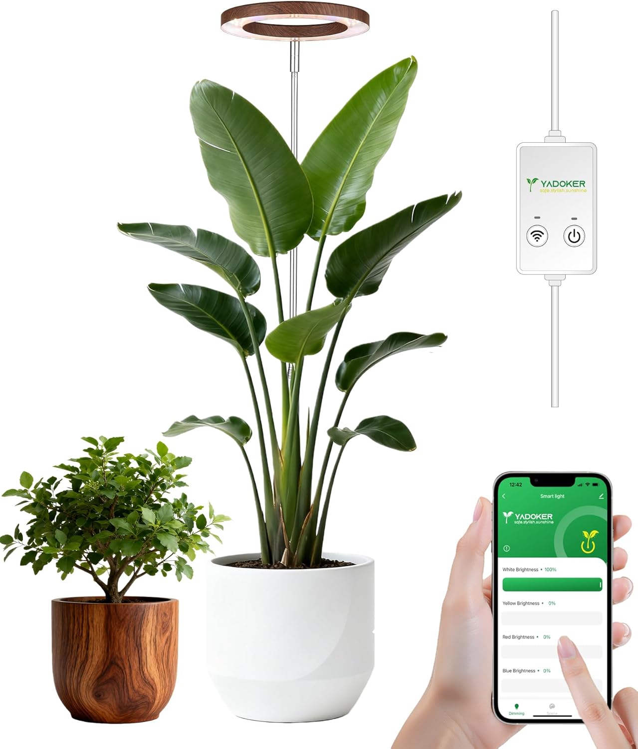 Plant Grow Light,yadoker Smart Plant Light Compatible with Alexa,Google for Indoor Plants,Height Adjustable,Customized Light Brightnesss,Multiple Timers