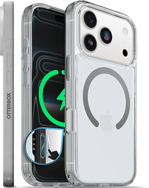OtterBox iPhone 17 Pro – Serie Symmetry Funda Delgada MagSafe - Transparente | Protección contra Caídas 3X Grado Militar - Delgada y Práctica - Bordes Elevados - Puntos de Anclaje - Control de Cámara - Empaque No Minorista