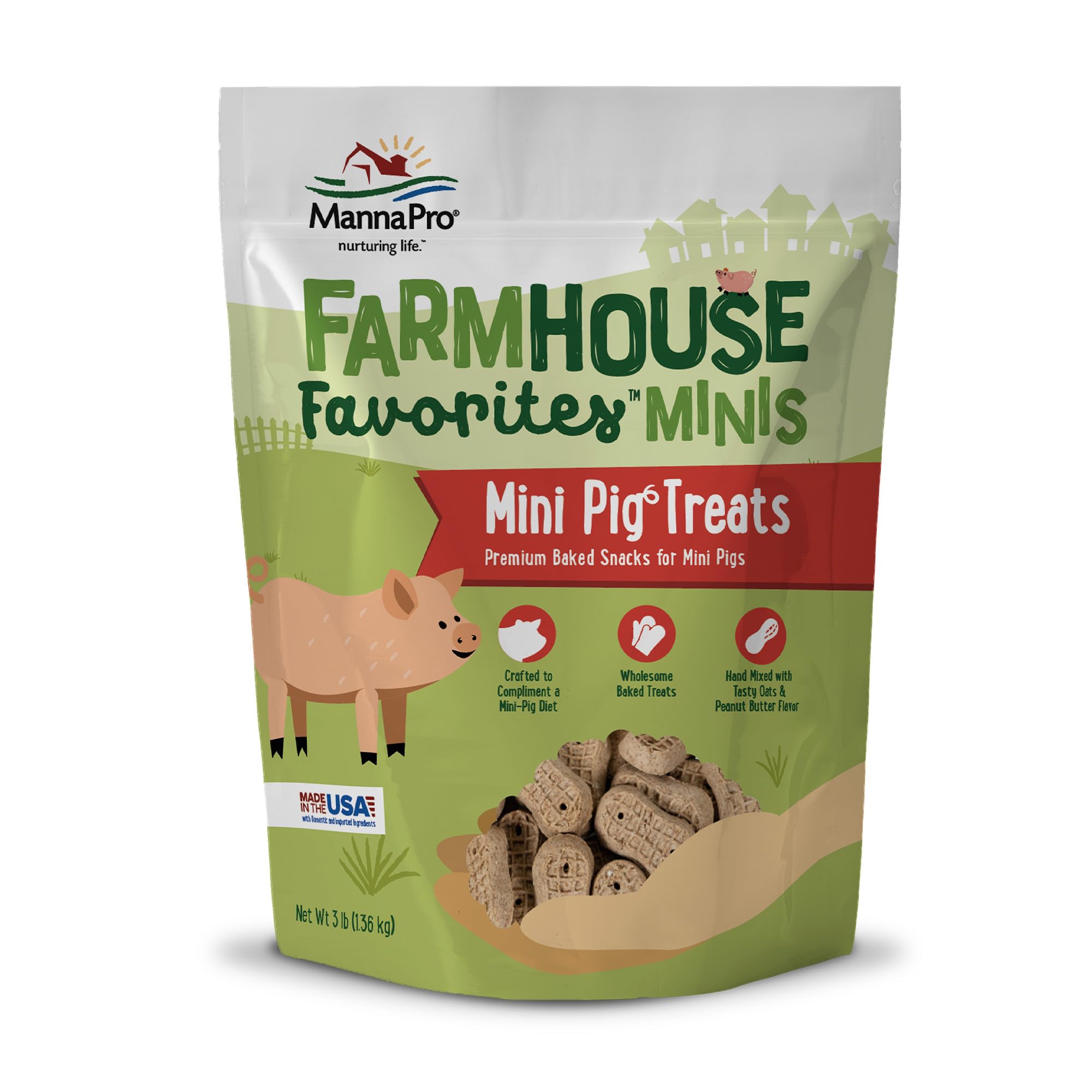 Manna Pro Farmhouse Favorites Mini Pig Treats, Peanut Butter, 3 lb