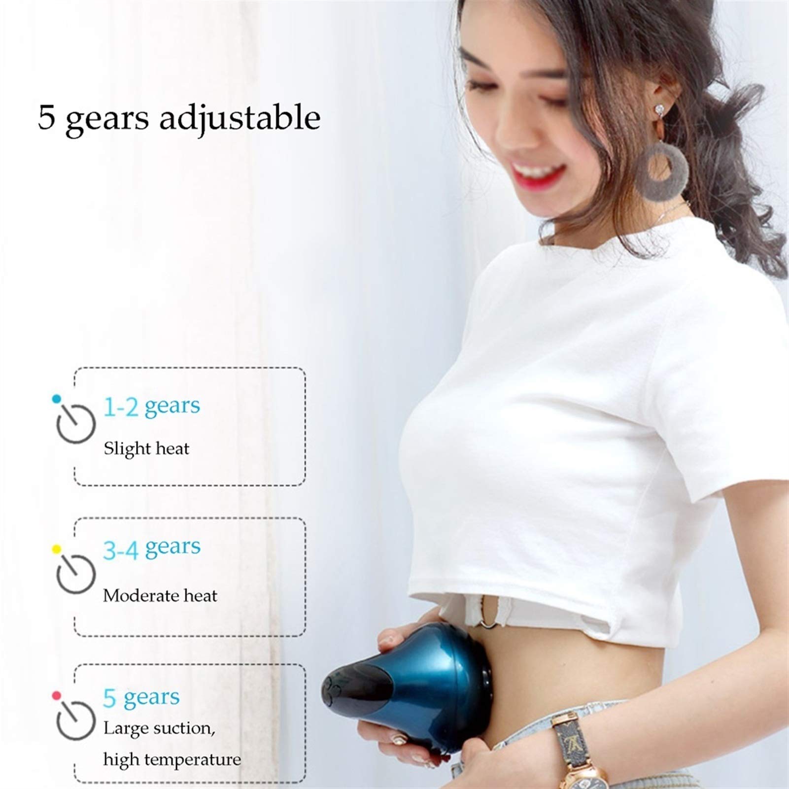 MU Zestaw do masażu, zestaw do terapii krokami, zestaw bańek do terapii Cupping-Electric Smart Cupping/bezprzewodowe ładowanie, małe i przenośne / 5-biegowe dopasowanie temperatury, biały