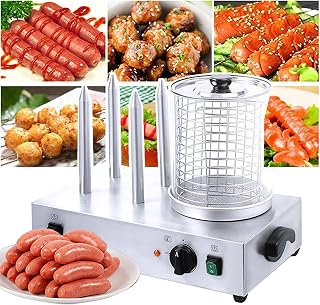 Electric Sausage Grill Cooker Machine,Hot Dog Roller Machine,4 Heating Spits,w/Temperature Control/Detachable Glass Cover