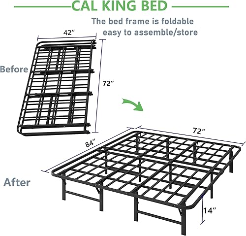 Miniatura 24 de ZIYOO Base de cama plegable resistente California King de 16 pulgadas de alto, plataforma de metal, no necesita somier, fácil montaje, sin ruido,