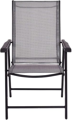 Miniatura 4 de Paquete de 4 sillas plegables de patio portátiles para campamento al aire libre, playa, silla de comedor con reposabrazos gris