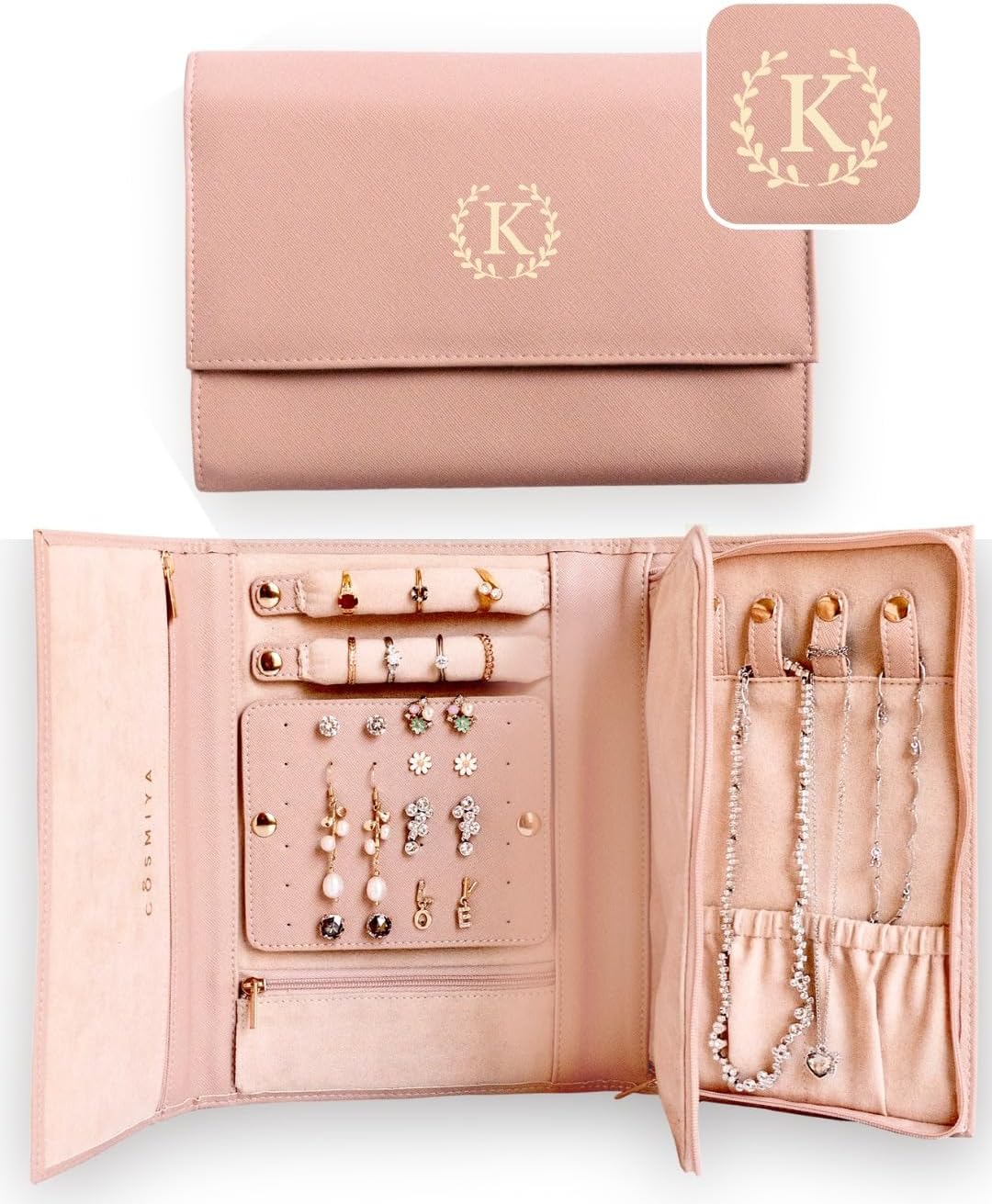 Personalized Initial Travel Jewelry Case - Monogram Custom Gifts For Women, Bridesmaid Gifts, Travel Jewelry Organizer, Customized Travel Jewelry Box, Birthday Gifts For Mom