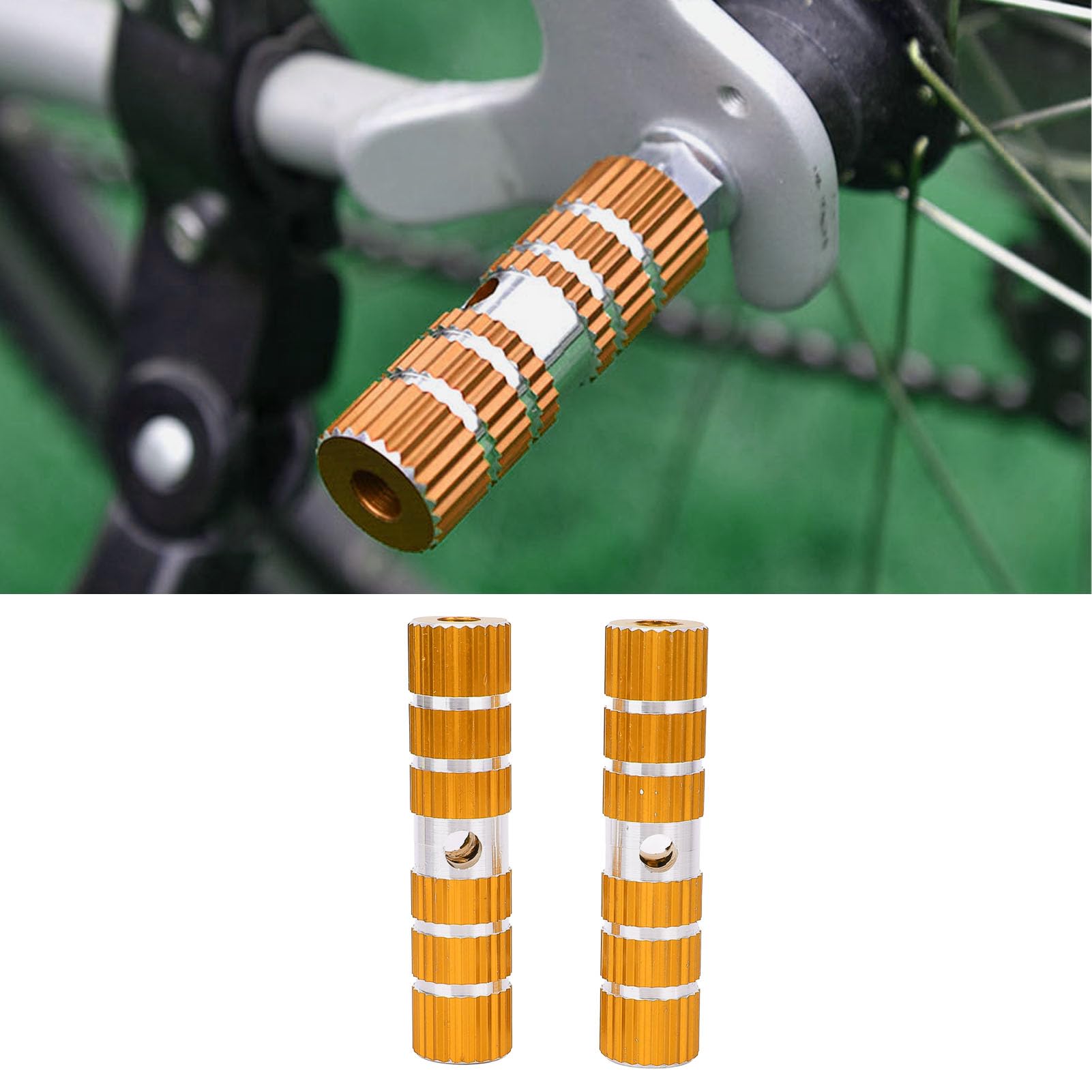 Alomejor Solid Cycle Foot Rest Pegs, Enhanced Non Slip Design, Easy Install, Great Compatibility, Comfortable Ride (Gold)