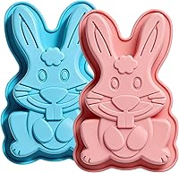 Vista 1 de Easter Bunny Molds 2 Pack Bunny Cake Pan Rabbit Cake Mold Silicone Cute Cake Molds Jumbo Bunny Breakable Chocolate Gummy Mold for Baking Easter Day