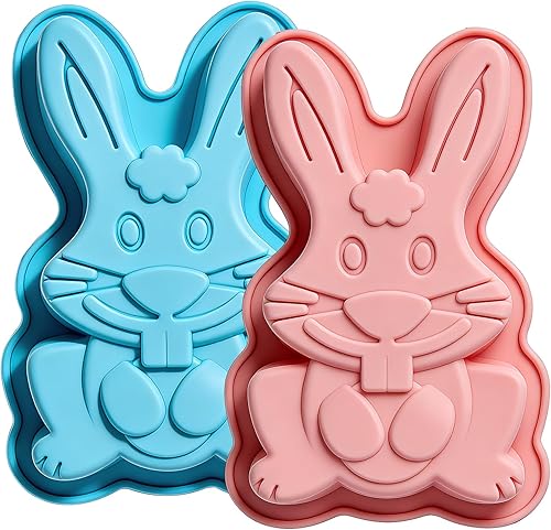 Easter Bunny Molds 2 Pack Bunny Cake Pan Rabbit Cake Mold Silicone Cute Cake Molds Jumbo Bunny Breakable Chocolate Gummy Mold for Baking Easter Day