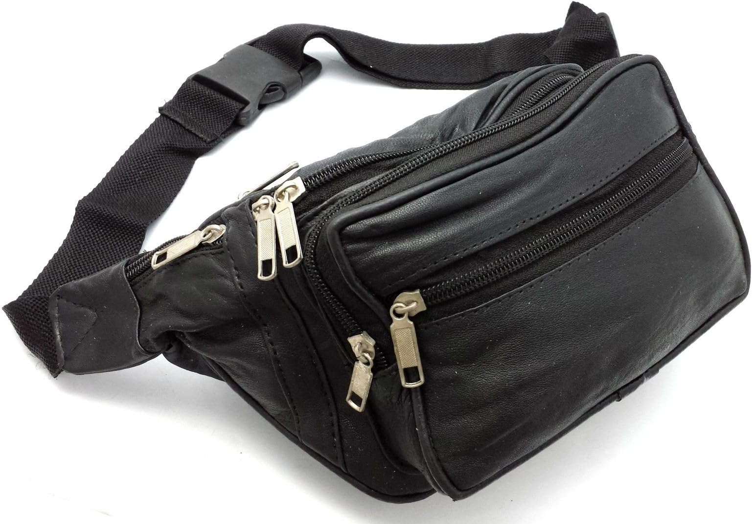 Cervo Unisex Leather Black Waist Bag with belt for Travel