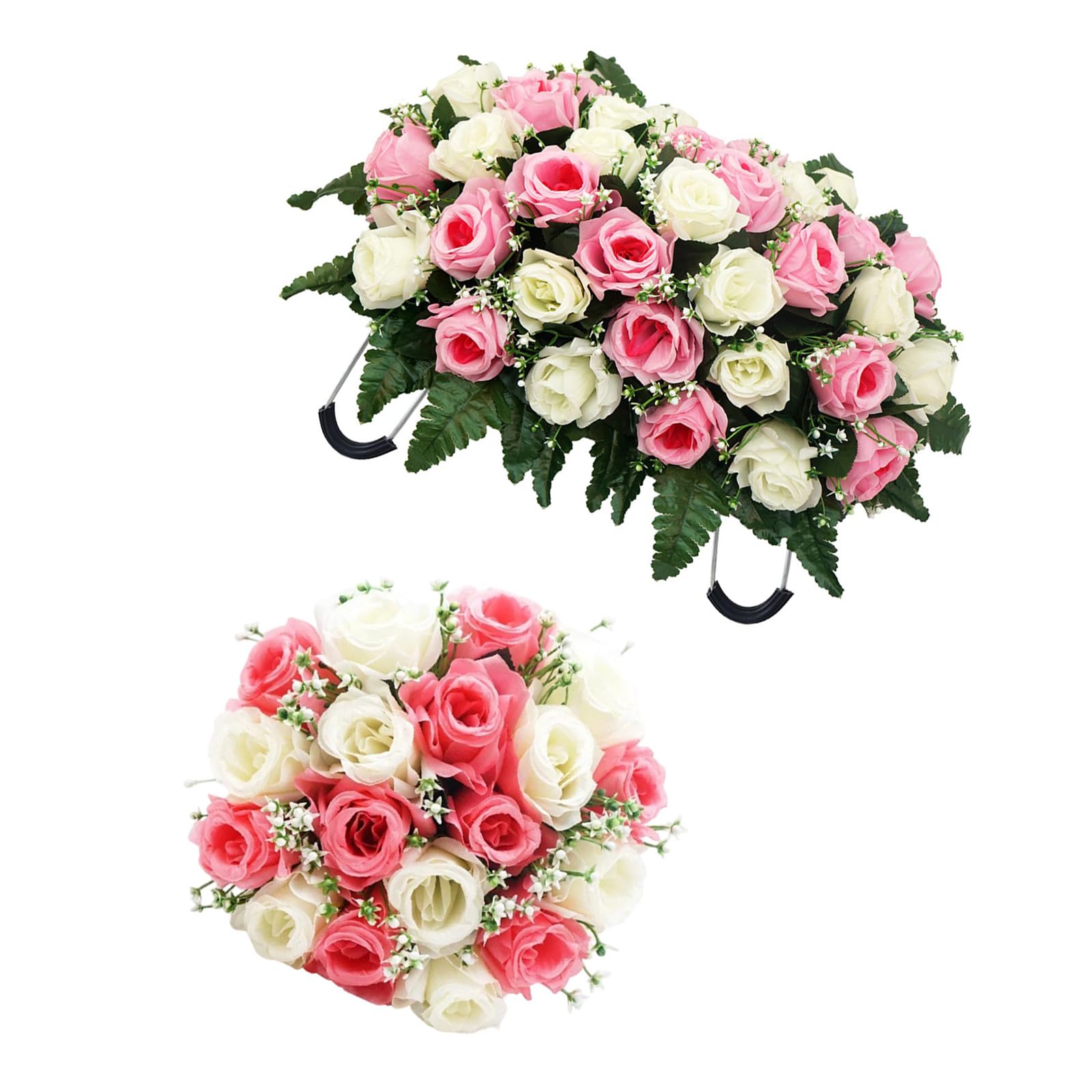 Xinsheinelry White Powder Of 1 Realistic Silk Rose Flower For Cemetery Decoration Mixed Colors Handcrafted Memorial Floral Arrangement Cemetery Flower Decorations