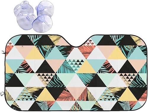 Hawaiian Geometric Triangle Coconut Tree Sun Visor Protector Blocks UV Rays Keep Cool for Most Sedans SUV Truck Automotive Truck Passenger Car