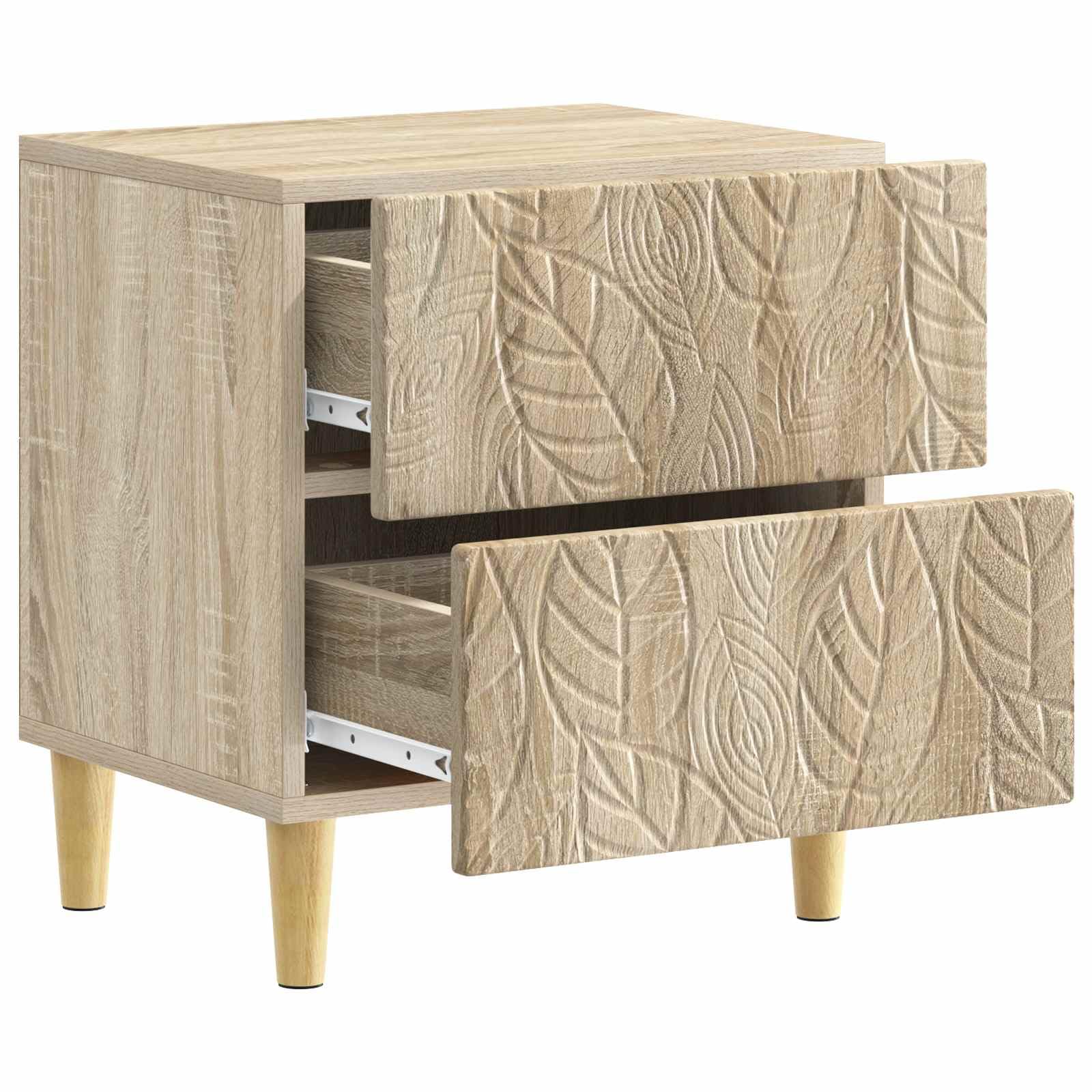 Stolik nocny dąb Sonoma z 2 szufladami 43 x 34,5 x 48 cm, stolik pomocniczy do sypialni, salonu, z półką do przechowywania i stabilnym stelażem eukaliptusowym, zajmuje mało miejsca