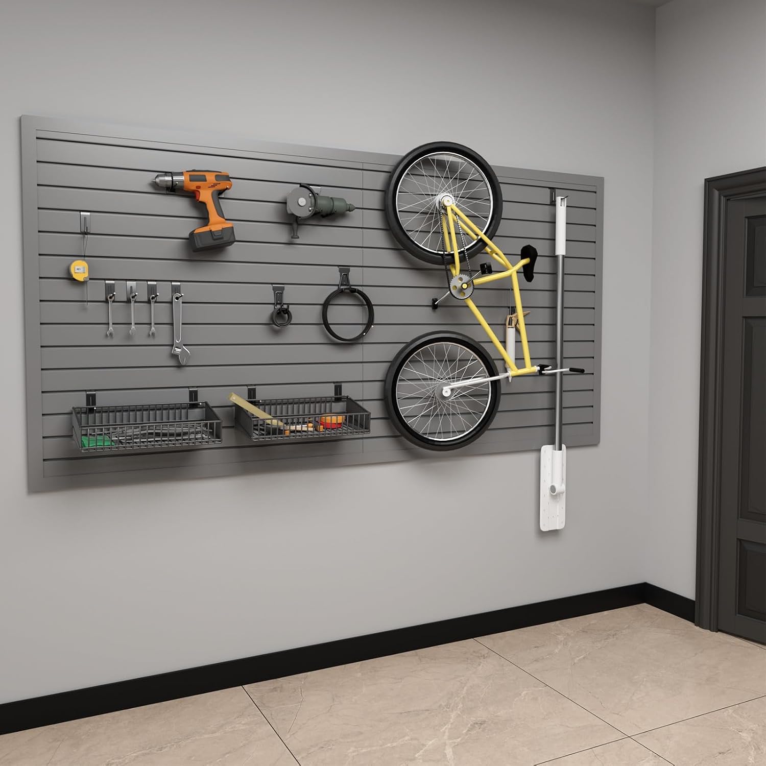 Duzzy Slatwall Panel, 4' H x 8' W PVC Slat Wall Paneling for Garage Wall Storage Organizer (Grey) 4'H x 8'W Grey