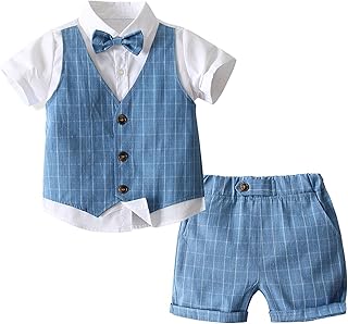 JEATHA Baby,Clothing,Baby Boys 0-24m,Outfits & Clothing Sets JEATHA Infant Baby Boy Gentleman Short Sleeve Shirt + Shorts + Bowtie 3 Pieces Wedding Tuxedo Suit