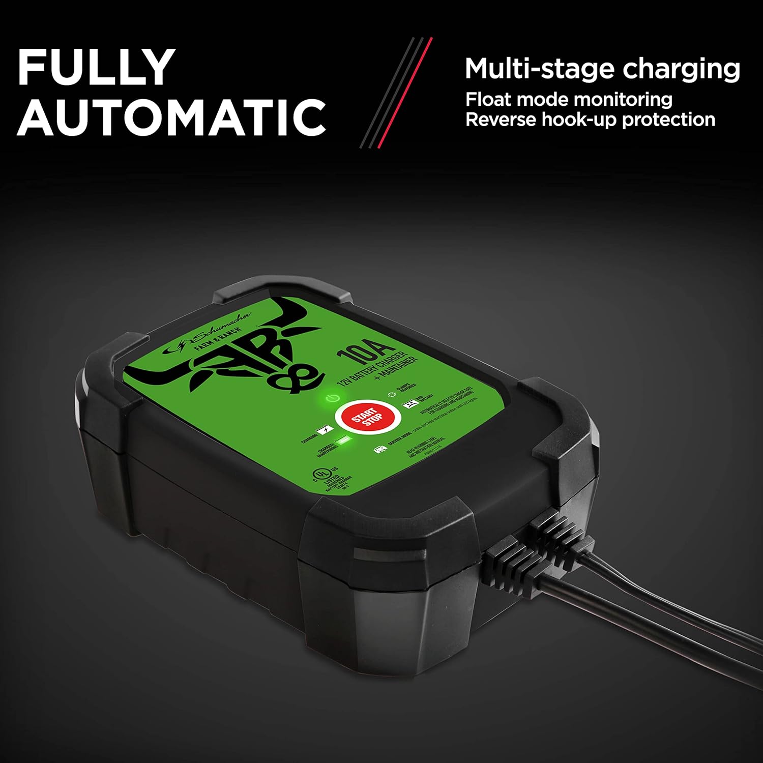 Schumacher FR01539 highlighting fully automatic and multi-stage charging features