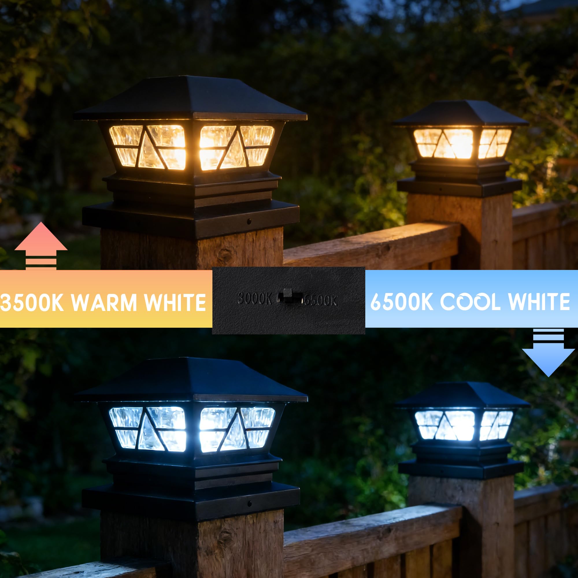 TW SHINE Solar-Zaunpfostenleuchten für den Außenbereich, 2 Modi, wasserdicht, warmweiß/kaltweiß, für Hof, Garten, Veranda, Terrasse, Dekoration, für 4 x 4, 5 x 5, 6 x 6 Holzpfosten, 6 Stück