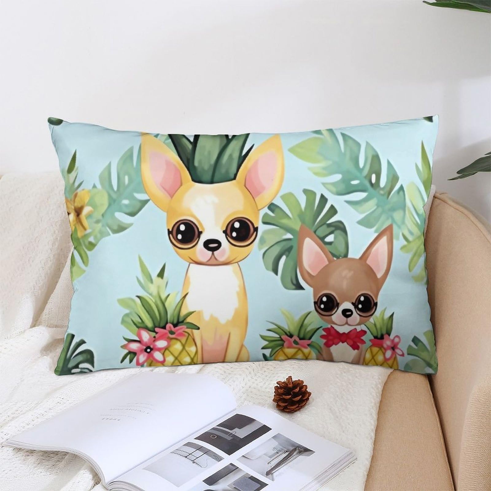 NTVOWPZO Decoration Throw Pillow Covers 12 "x20 Pillowcases Covers Chihuahua Dog Pineapple Soft Pillowcases Modern Farmhouse Home Decor Sofa Cushions Covers for Couch Bed Living Room