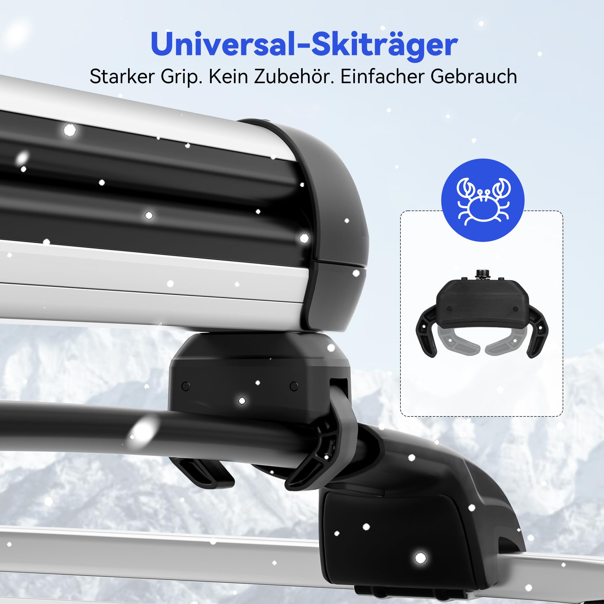 Richeer Ski- und Snowboard-Dachträger, Universal-Skiträger, 28'' Passend für 6 Paar Skier/4 Snowboards, mit Anti-Diebstahl-Schloss, Passend für Square/Round/Aero/Oval Cross Bars, Silber