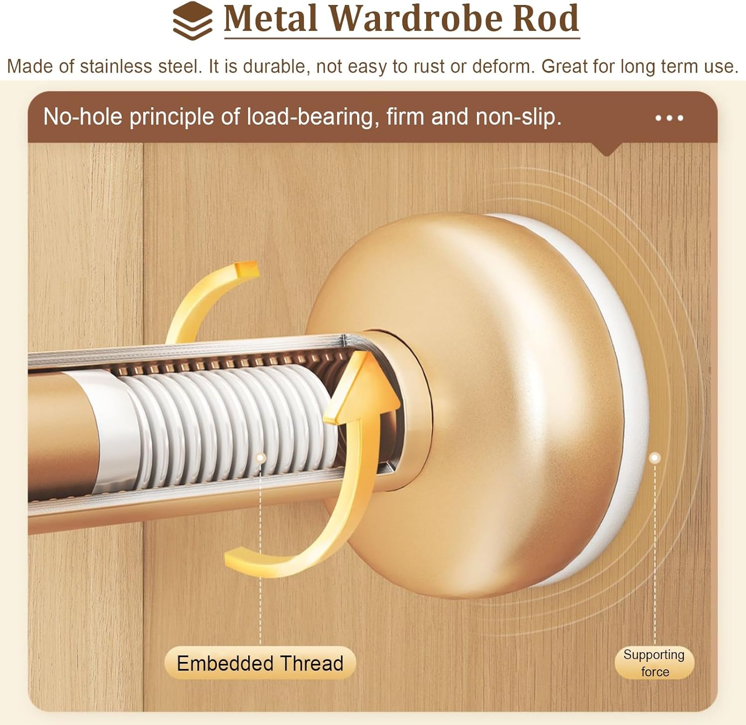 Closet Tension Rod - Adjustable No Drill Wardrobe Hanging Bar for Laundry & Hotel - Telescopic Clothing Hanger Pole with Detachable Extender
