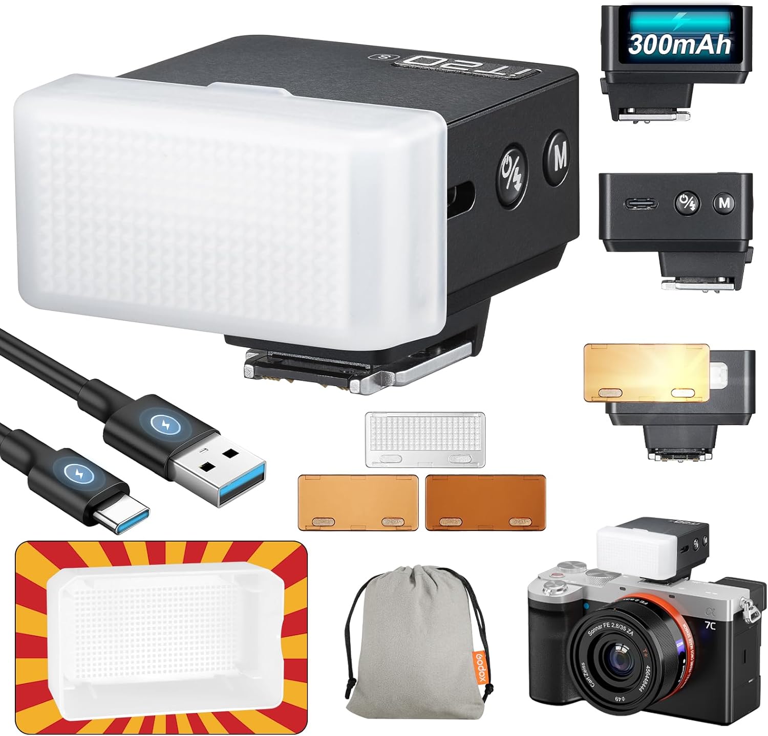 GODOX IT20 S TTL Mini Flash with White Diffuser IT20S Hot Shoe Flash for Sony Upgraded IM20 with Magnetic Diffuser and Color Filter 1.5s Recycling 700+Flashes 7.4V 300mAh Battery for ZV-E1,A7IV,ZV-E10