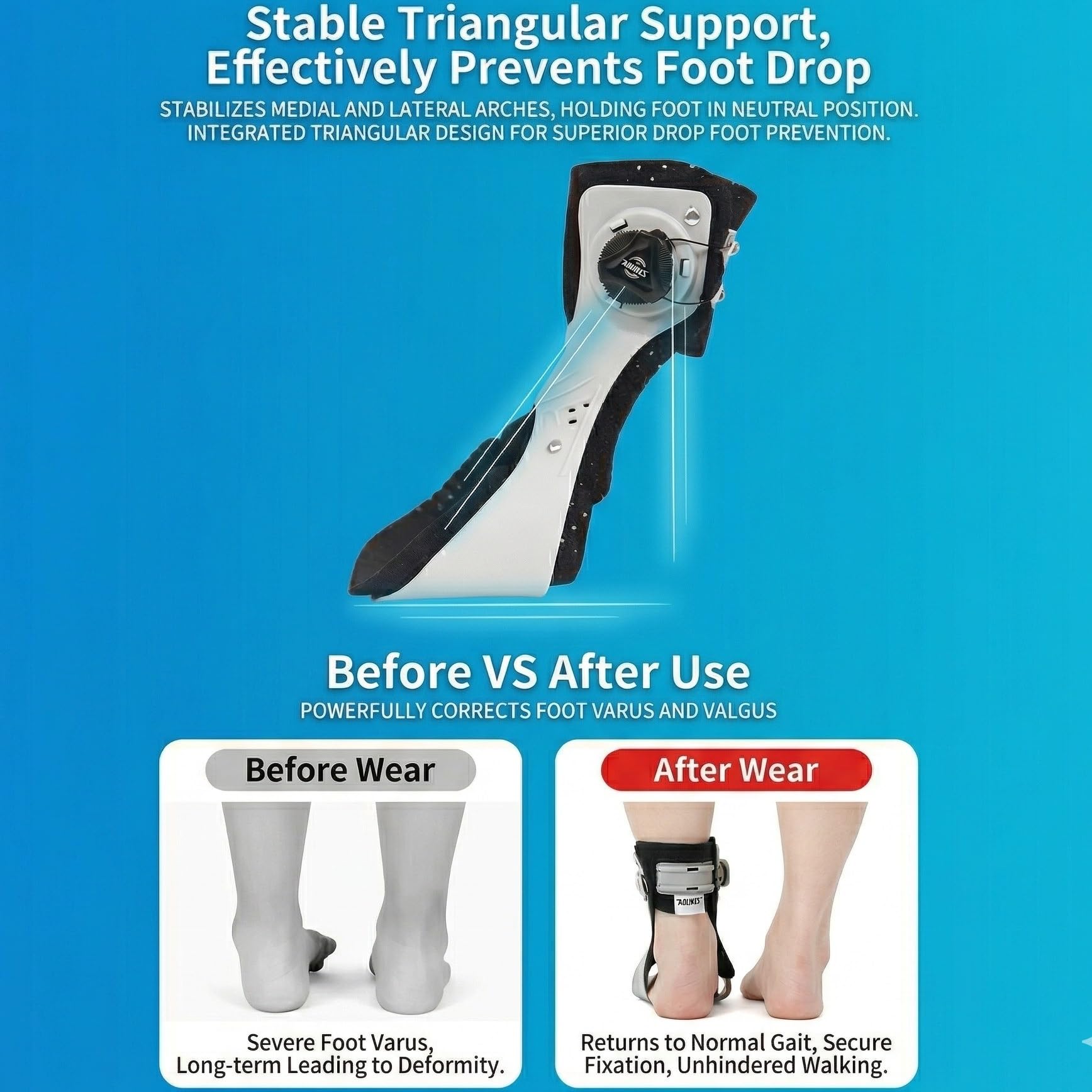 Tutore per Piede Cadente AFO Supporto per Ortesi Caviglia e Piede per Camminare con Scarpe Stabilizzatore Regolabile per Recupero Emiplegia Supporto per Lesione del Nervo Peroneale(Giusto,XXL)