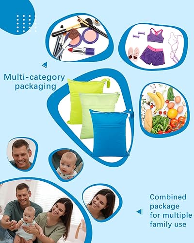 Miniatura 4 de babygoal Bolsas para ropa húmeda y seca, paquete de 3 unidades para pañales de tela para bebé, bolsas de viaje lavables, playa, piscina, bolsa de
