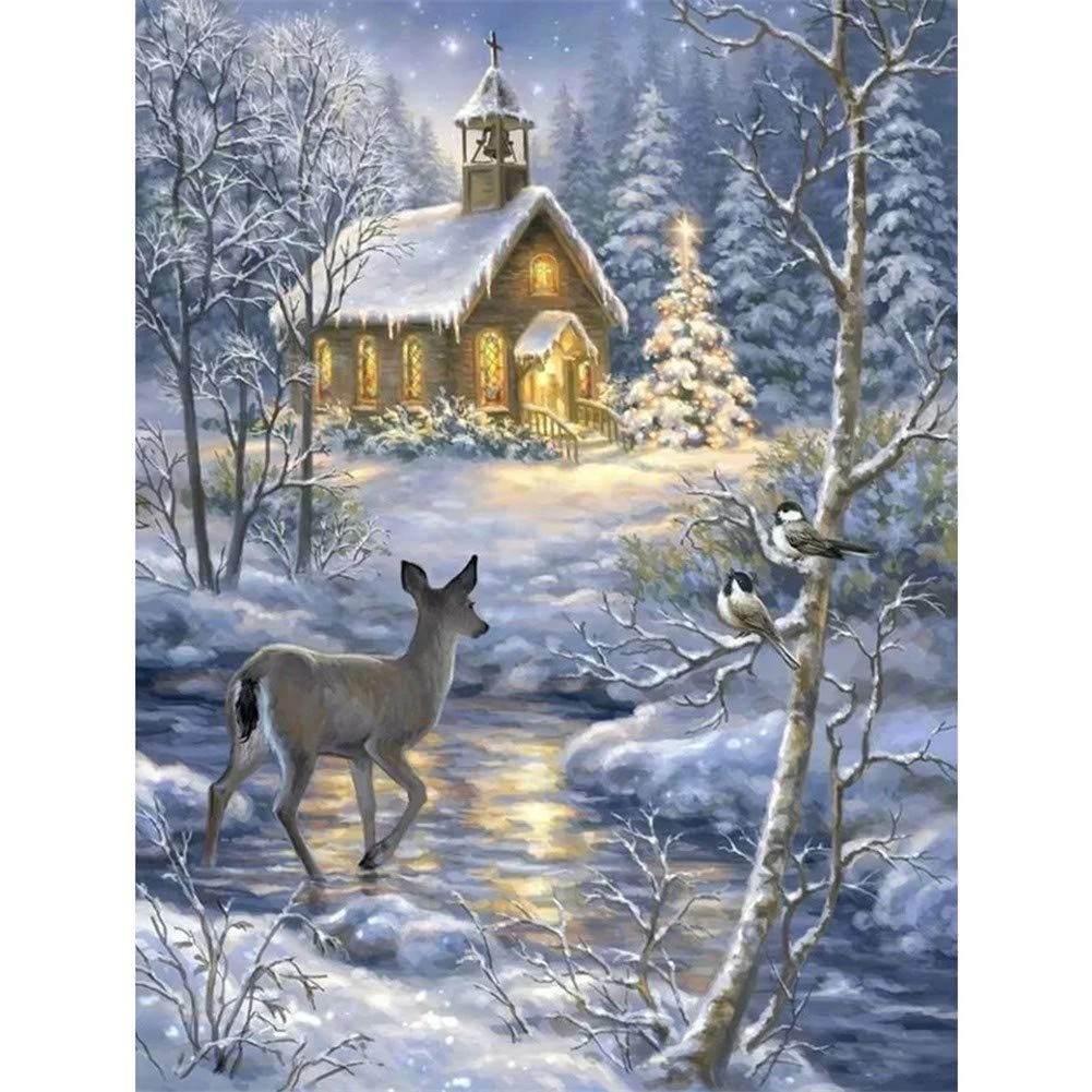 Kit Peinture Diamant Cerf d'Hiver 5D broderie strass carrés 60x80cm