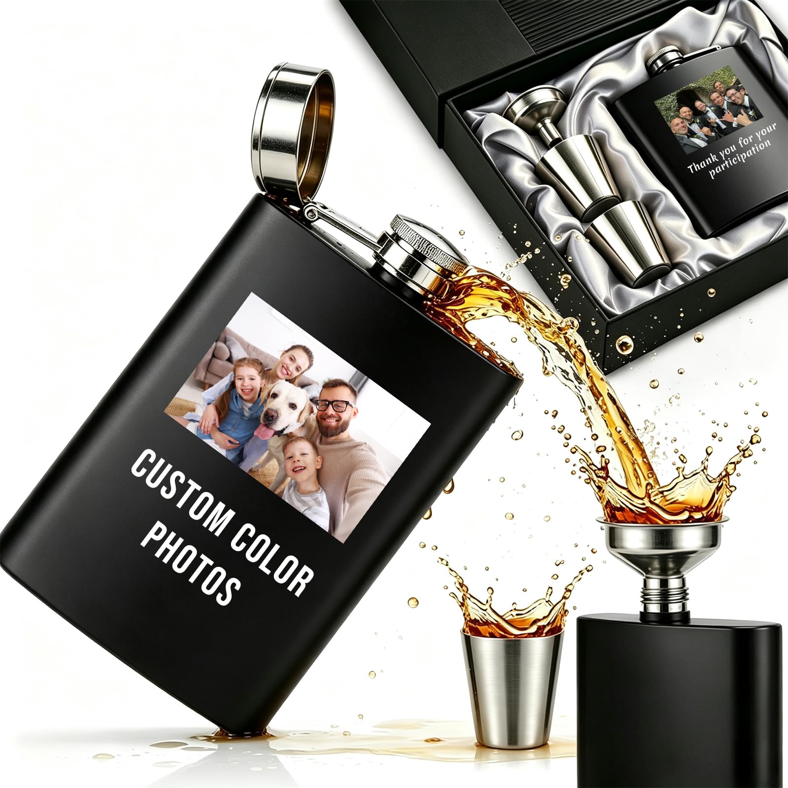 Custom Flask for Men, Photo Text Engraved 8oz Hip Flask