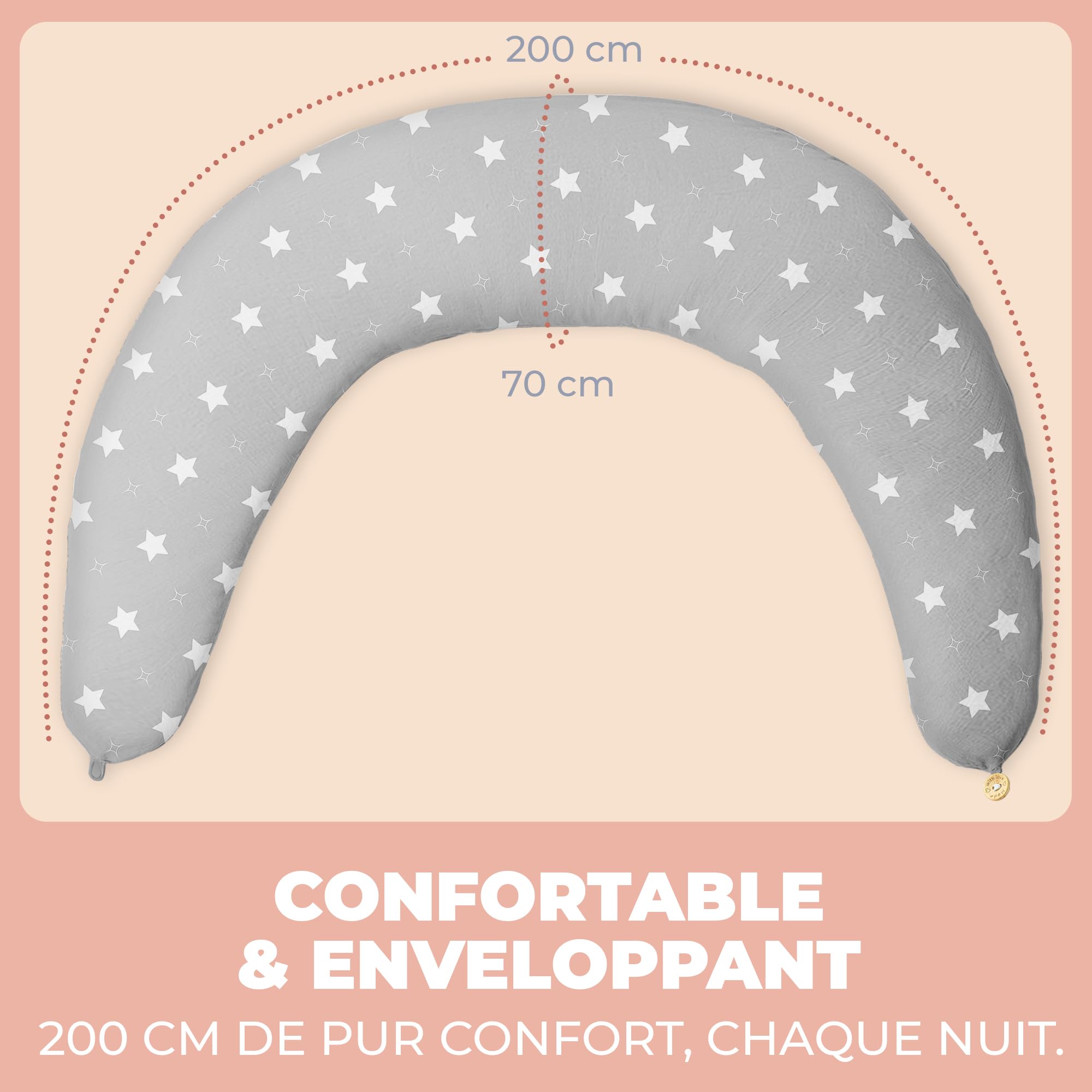 Coussin de Grossesse et Allaitement XXL Oreiller de Maternité pour Femmes Enceintes et Bébé Coussin Multifonctionnel avec Taie en 100% Coton pour Dormir sur Le Côté et l'activité du Tummy Time