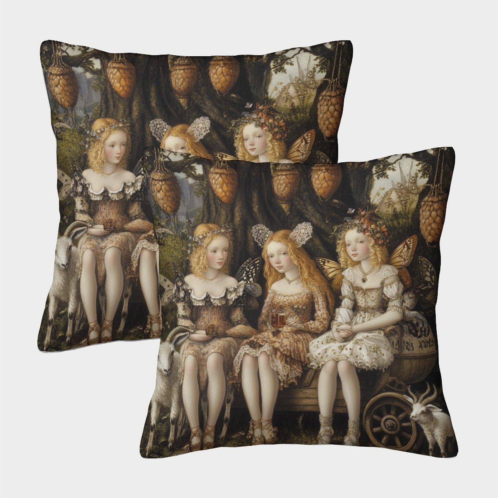 kaiyun 2 Pack Butterfly Girl Pillow Case 45x45cm Throw Pillow Case,Modern Decoration Goats Carriages Beer Hanging on Trees Pattern for Terrace Sofa Bedroom Indoor Outdoor Party