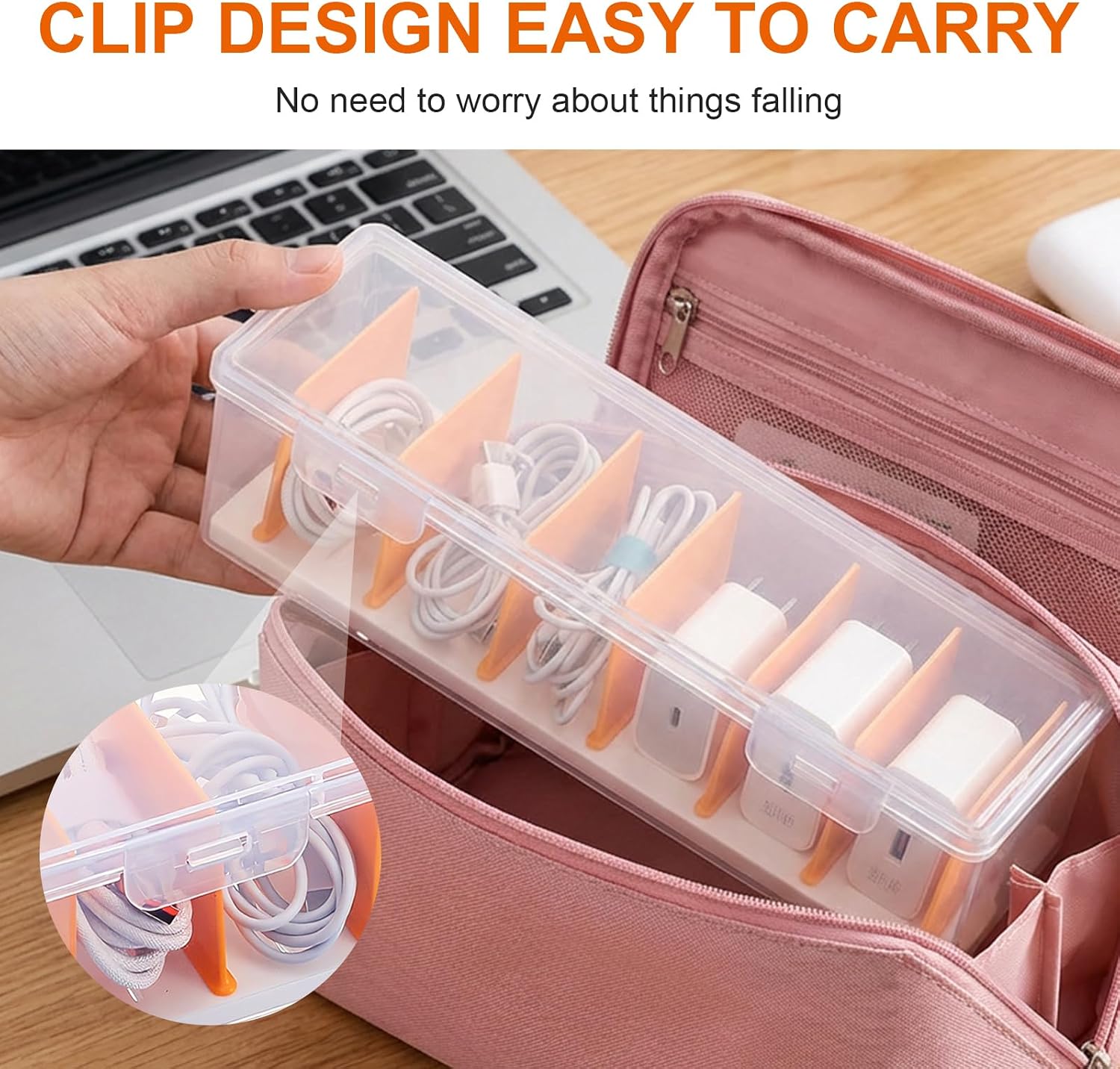 2 Pack Clear Cable Organizer Box with Lid,Plastic Charger Cable Cord Storage Organizer, Stackable Office Desk Organizers, Multifunctional Accessories Storage for Home Drawer Office