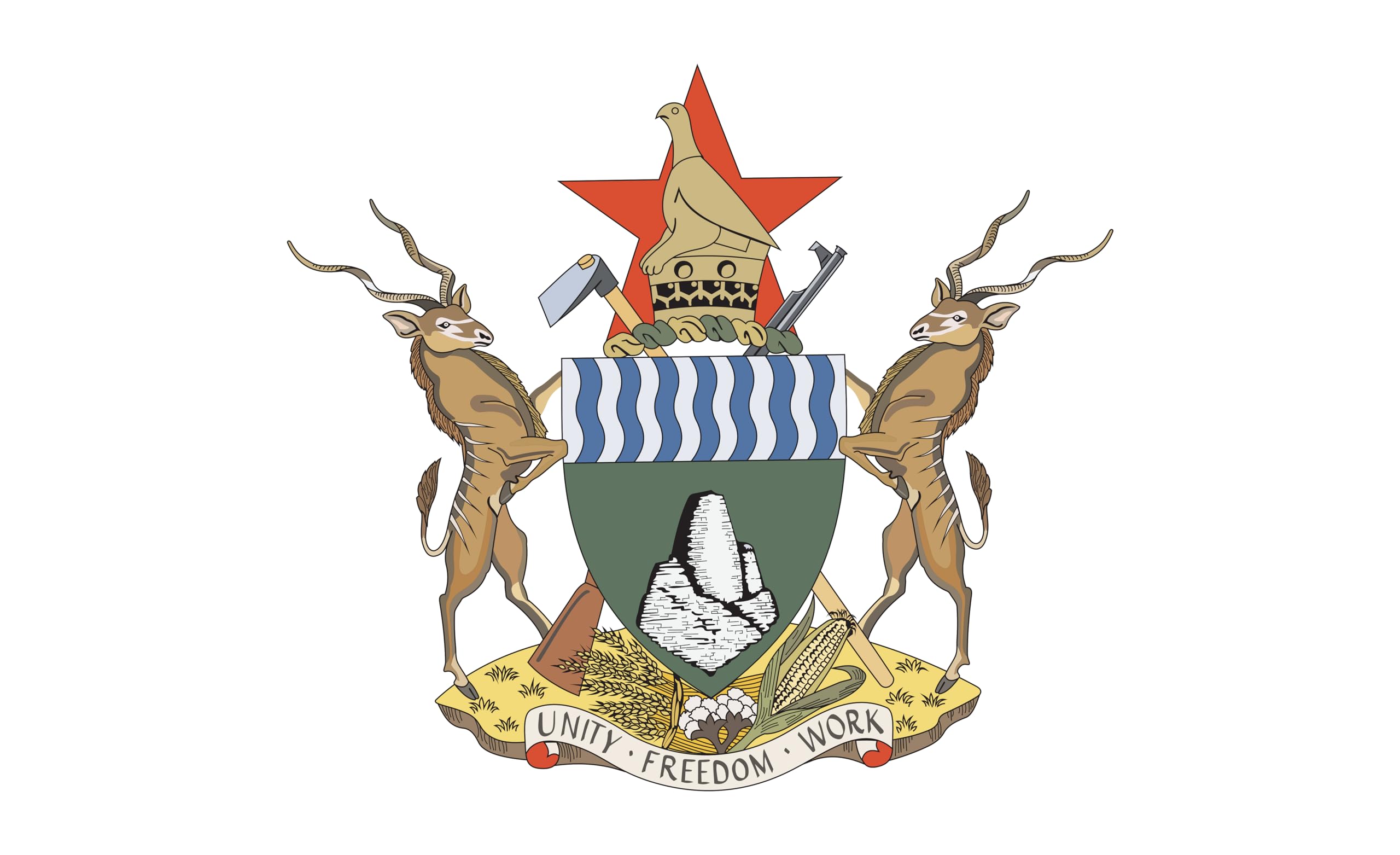 Drapeau Zimbabwe résistant aux déchirures 500x300cm avec armoiries officielles sur fond blanc de type marine