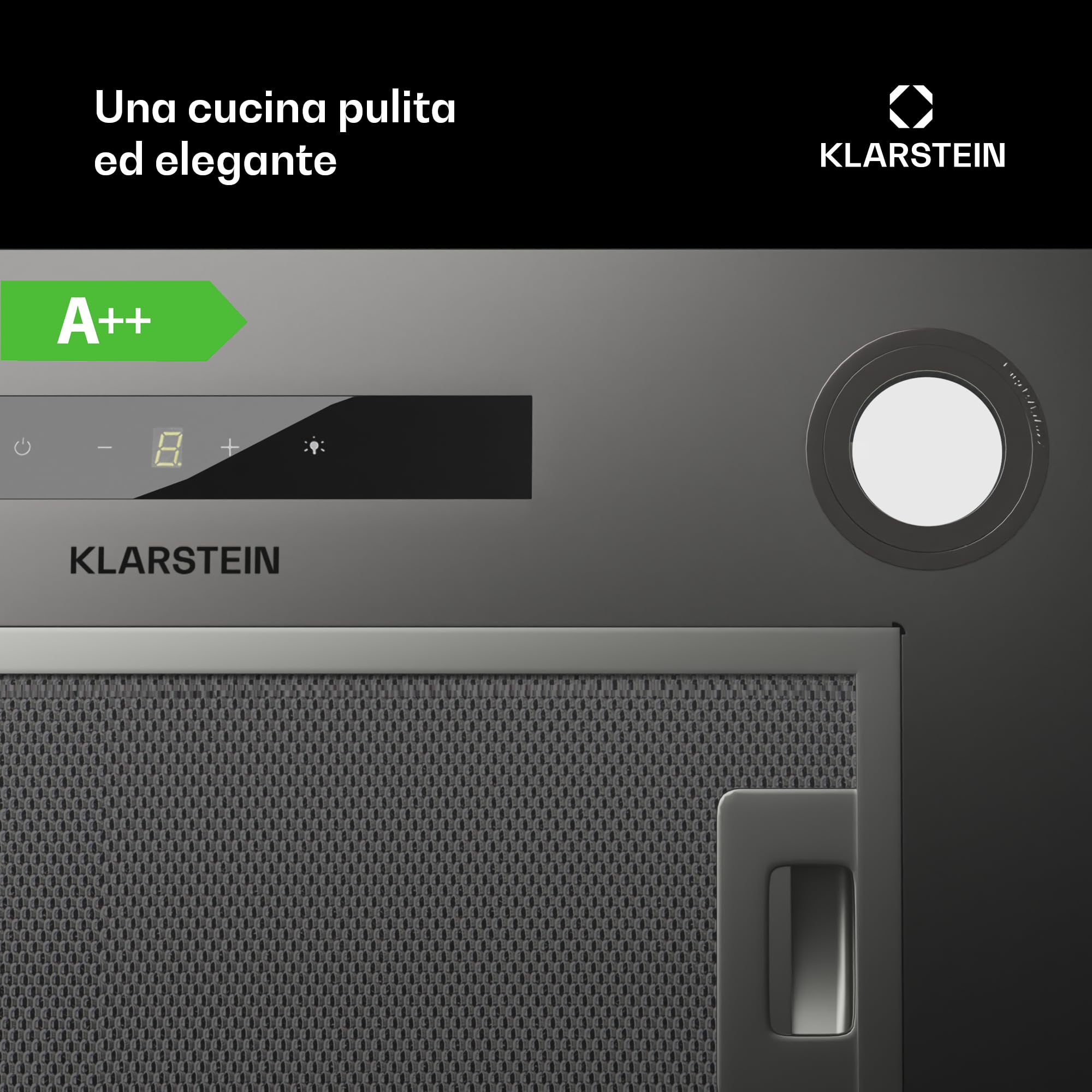 KLARSTEIN Paolo - Cappa da cucina a incasso, cappa sottopensile, 600 m³/h, 200W, filtro antigrasso in alluminio, LED integrato, touch, acciaio inox (Acciaio inox, 52 cm)