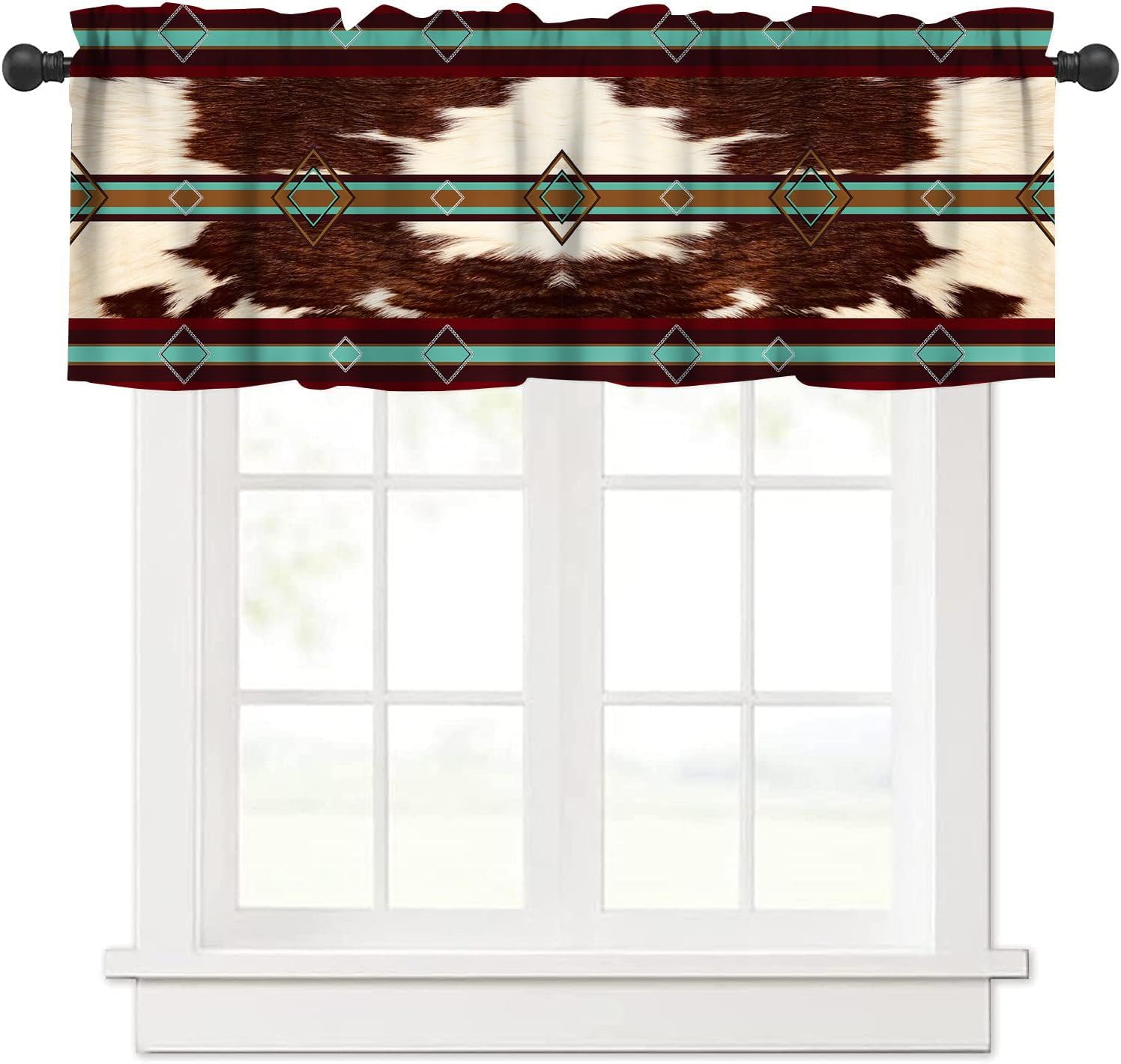Cowhide Fur Valance Curtain,Vintage Country Western Aztec Cowhide Fur Windows Treatment Drapes for Farm Bedroom Living Room Bathroom 54x 18 Inch
