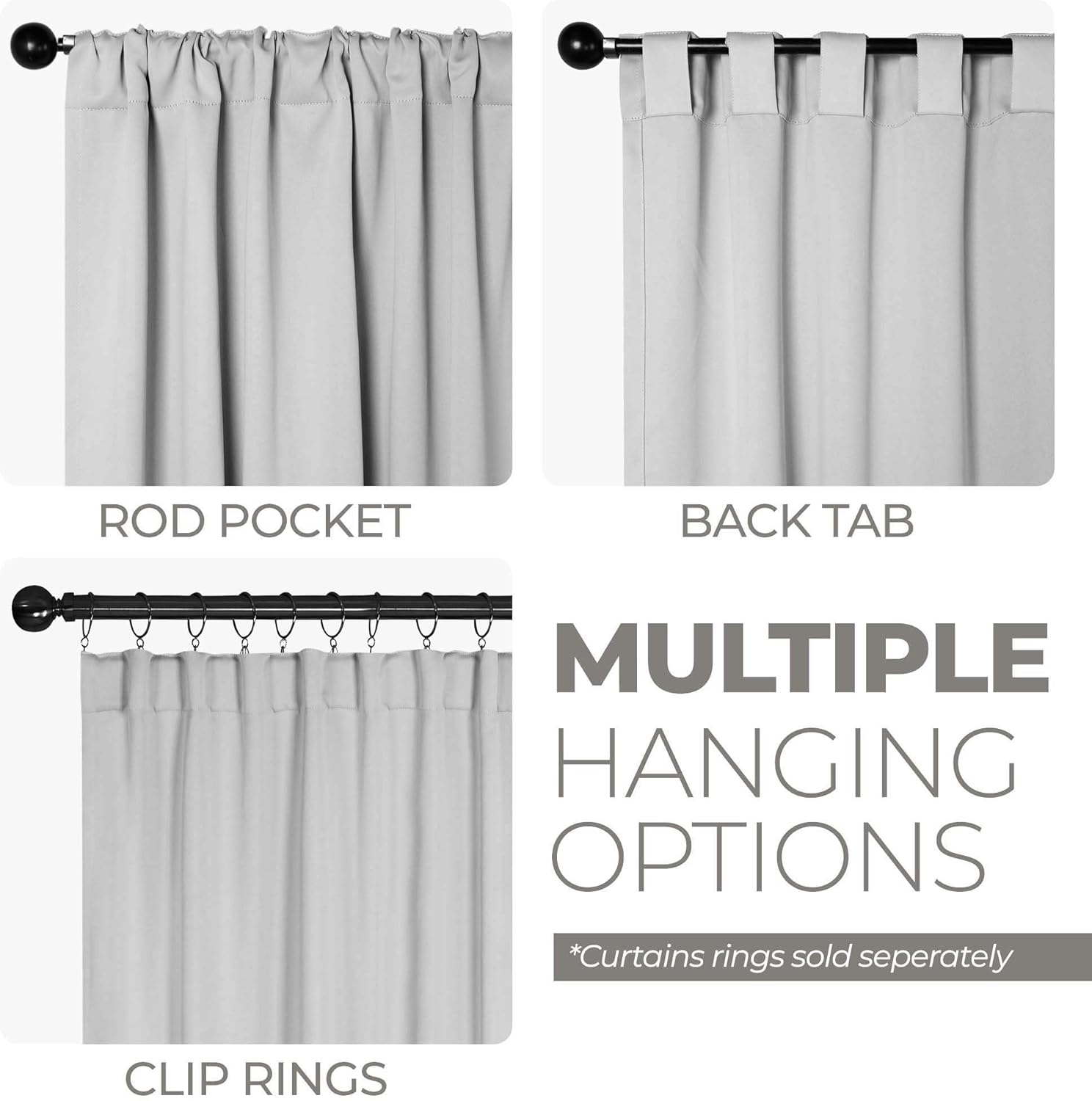 Superior Blackout Curtains, Room Darkening, Bedroom, Drapes, Kitchen, Living Room Window Accents, Sun Blocking, Thermal, 2 Pack, Solid Blackout Back Tab Curtains, Set of 2, 42" x 63", Marshmallow