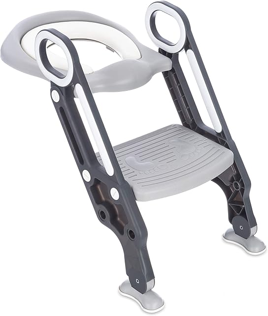 Hillington Baby Toddler Potty Training Toilet Ladder Padded Seat Steps Assistant for Toddler Child Toilet Trainer (Grey)