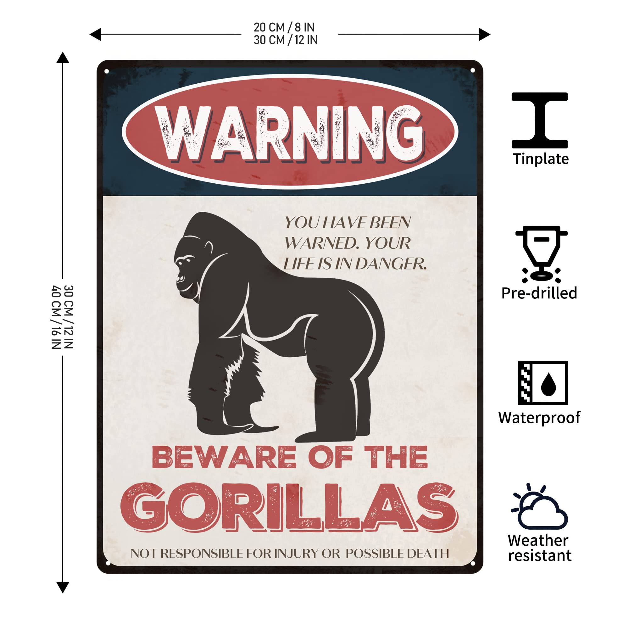 ポスター Gori Amazon.com : Beware of Gorillas Sign 12x16 inch Animal Metal Signs