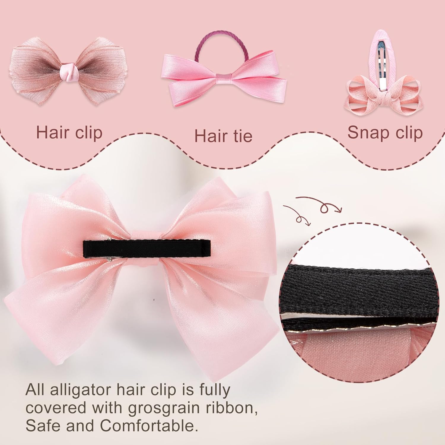 18pcs Pink Hair Bows for Baby Girls,Toddler Girls and Teen Girls.Alligator Hair Clips,Hair Barrettes,Hair Ties,Snap Clip Hairpins.Handmade Hair Accessories Gift Set - Image 4