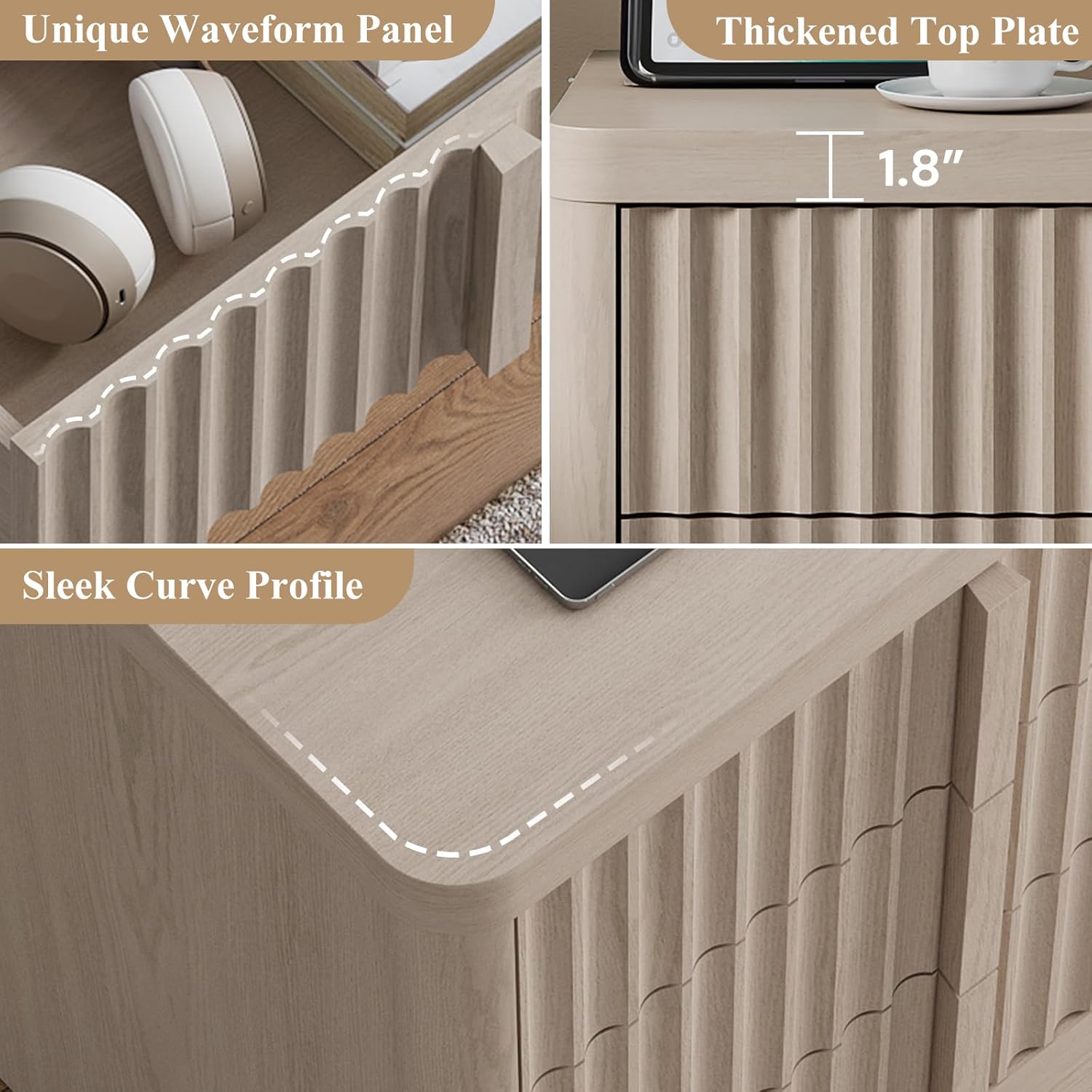 Fluted Dresser for Bedroom, 48" Tall 6 Drawer Dresser, Modern Chest of Drawers with Solid Wood Handle, Curved Profile Design, Wood Dressers Storage Organizer,Bedroom, Living Room, Hallway, White Alder - Image 6